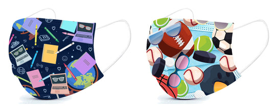 Kids Disposable 3-Ply Masks:  School & Sports Pattern (Pack of 50)