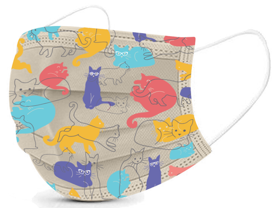 Basic Disposable 3 Ply Masks with Cat Pattern (Pack of 50)