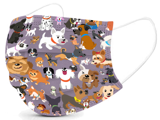Basic Disposable 3 Ply Masks with Dog Pattern (Pack of 50)