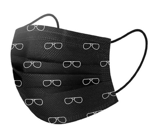 Black Basic Disposable 3 Ply Masks with Eyeglass Pattern (Pack of 50)