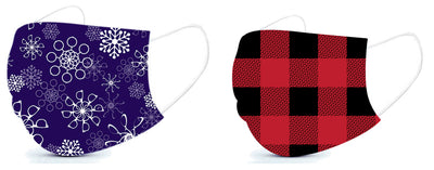 Basic Disposable 3 Ply Masks with Snowflake & Plaid Patterns (Pack of 50)
